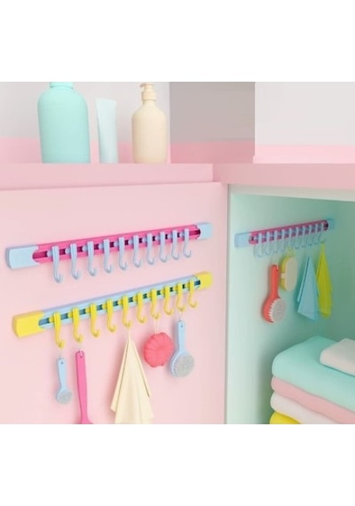 Askımo - 10 Kancalı Raylı Mutfak Ve Banyo Düzenleyici Askı 30 Cm Muhtelif