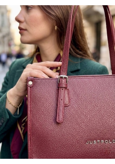 Just Polo Kadın Yeni Sezon Yumuşak Deri Büyük Boy Fermuarlı Lüks Tasarım El Çantası Shopper Bordo