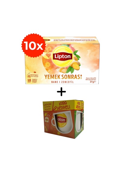 Lipton Yemek Sonrası Nane Ve Zencefil Bitki Çayı Karışımı 18li X 10 Adet + Hediye Lipton Kupa