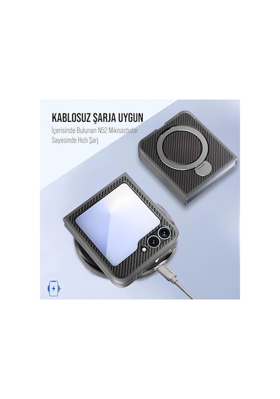 Samsung Galaxy Z Flip 6 Uyumlu Magsafe Manyetik Halkalı Kılıf 360 Döner Yüzük Standlı, Karbon Fiber Desenli, Kamera Korumalı, Darbelere Ve Çizilmelere Dayanıklı Kapak Gri Samsung Galaxy Z Flip 6 Uyumlu Magsafe Manyetik Halkalı Kılıf 360 Döner Yüzük Standlı, Karbon Fiber Desenli, Kamera Korumalı, Darbelere Ve Çizilmelere Dayanıklı Kapak Gri