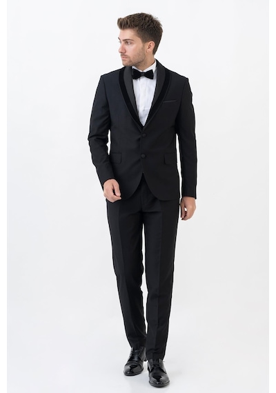 White Stone Meksiko D112 Şal Yaka Slim Fit Damatlık Takım Elbise Siyah - 44 Siyah