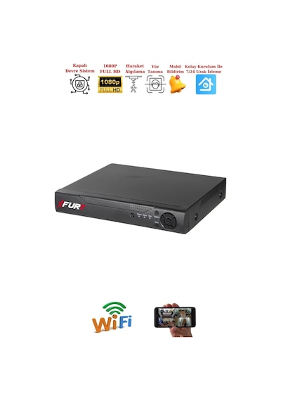 Fury 1 Kameralı 1080p Görüntü Gece Renkli Full Hd 4 X Ultra Led Gece Renkli Güvenlik Kamerası Seti 500gb