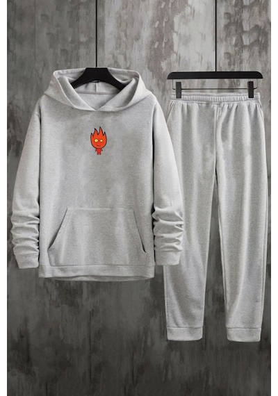 Uyguntarz Unisex Ateş Avatar Baskılı Eşofman Takımı Gri