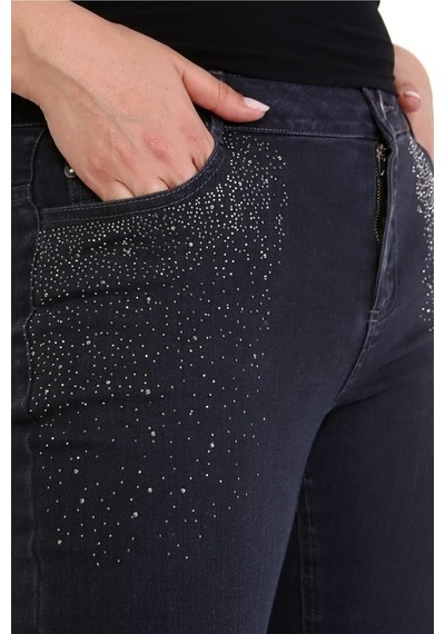 Myline Kadın Ön Cep Taş Baskı Denim Pantolon