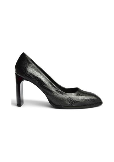 Fox Shoes Z676040507 Siyah Yılan Baskılı Kalın Topuklu Kadın Ayakkabı