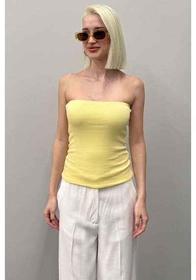 Seeh Sarı Straplez Basic Kadın Bluz Sh247 Standart