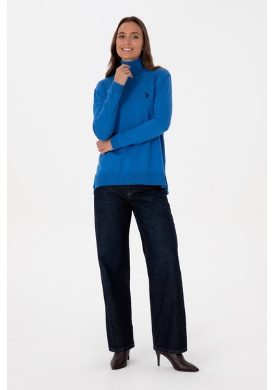 U.S. Polo Assn. Kadın Mavi Boğazlı Basic Kazak 50313621-VR251