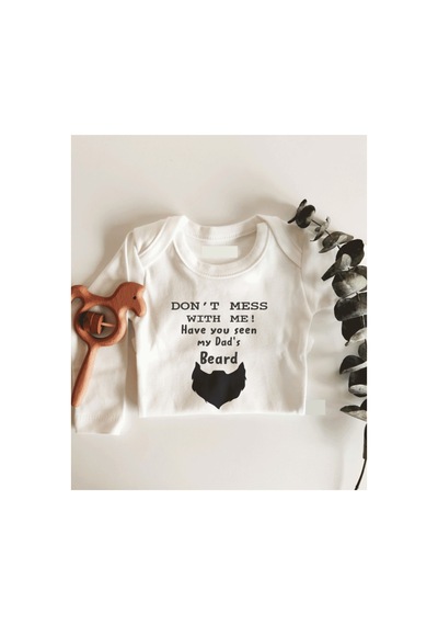 Babylimon Dad's Beard Uzun Kol Çıtçıtlı Organik Bebek Body Beyaz - 132207167 Beyaz