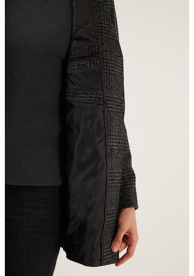 Buratti Slim Fit Tek Yırtmaçlı Düğmeli Mono Yaka Kaşe Erkek Kaban 5840098 Antrasit Ekoseli