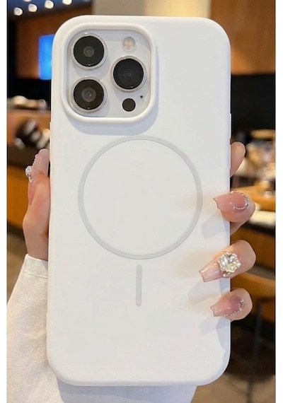 Apple İphone 15 Pro Max Uyumlu Magsafe Lansman Silikon Kılıf Beyaz