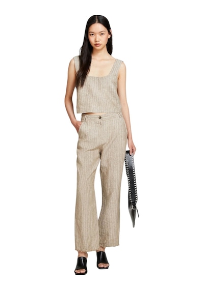 Sisley %100 Keten Çizgili Kare Yaka Askılı Bluz Kadın Siyah Bluz - 324p5nthlh015
