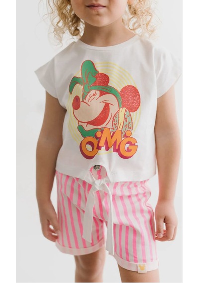 Minnie Mouse Ekru Kız Çocuk Bluz Şort Alt Üst Takım Mn17465 Ekru