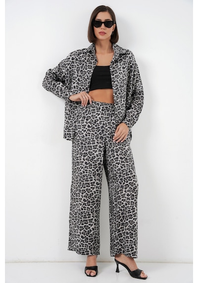 Bigdart 6699 Leopar Desenli Alt Üst Takım - Antrasit