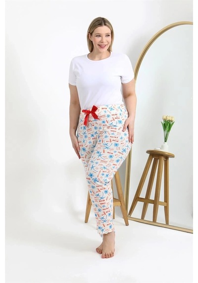 Mtm My The Mall Kadın Pamuklu Büyük Beden Alt Pijama Ekru Ekru