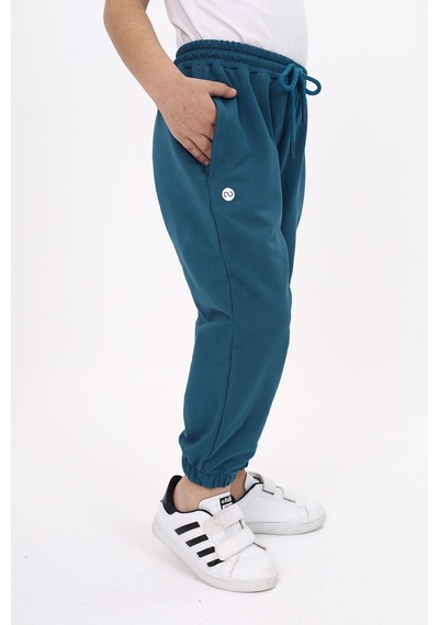 Toontoy Kids Toontoy Erkek Çocuk Baskılı Beli Paçası Lastikli Cepli Basic Jogger Eşofman Altı - 2 İplik Petrol Mavi