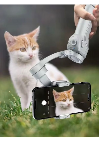 360 Akıllı Yüz Takipli Tripodlu Selfie Gimbal Otomatik Döner Telefon Tutucu, Gri