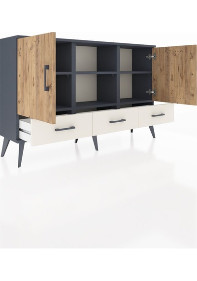 Arges Konsol 6 Raflı 3 Çekmeceli 3 Kapaklı 132x30x83 Antrasit-çam/aytaşı Çam/aytaşı Arges Konsol 6 Raflı 3 Çekmeceli 3 Kapaklı 132x30x83 Antrasit-çam/aytaşı Çam/aytaşı