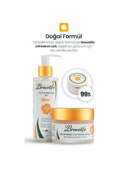 Bravelife C Vitamini Yüz Temizleme Jeli Ve Leke Karşıtı Cilt Bakım Kremi 2 Li Set