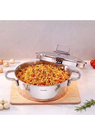 Schafer New Stahl Çelik Basık Tencere 26 Cm Ve 26 Cm Tava Gri