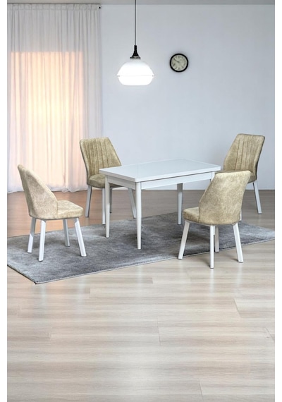 ARVEN Beyaz Sunta 70x110 Sabit Mutfak Masası Takımı Beyaz Metal Ayak 4 Krem Sandalye ARVEN Beyaz Sunta 70x110 Sabit Mutfak Masası Takımı Beyaz Metal Ayak 4 Krem Sandalye