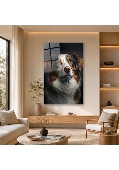 Sadık Köpek Portresi Çerçevesiz Cam Tablo