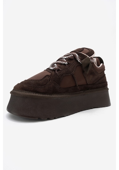 Luvishoes Raven Kahverengi Süet Hakiki Deri Kadın Platform Sneaker Kahverengi