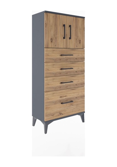 Arges Dolap Tek Raflı 4 Çekmeceli 2 Kapaklı 60x30x134 Antrasi... Antrasit