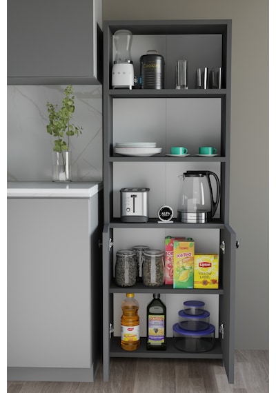 Kapaklı Çok Amaçlı Mutfak Dolabı 150x50x22 Cm - Raflı Erzak Dolabı Modern Depolama Ünitesi Antrasit Kapaklı Çok Amaçlı Mutfak Dolabı 150x50x22 Cm - Raflı Erzak Dolabı Modern Depolama Ünitesi Antrasit