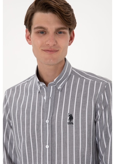 U.S. Polo Assn. Erkek Çizgili Antrasit Uzun Kollu Gömlek 50306347-VR006