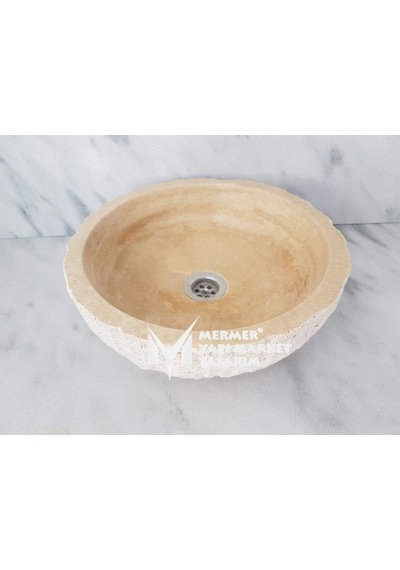 Traverten Dışı Patlatma Yuvarlak Mini Lavabo