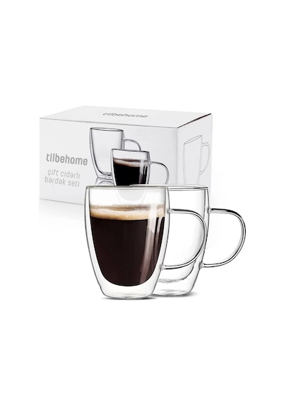 Çift Cidarlı Bardak Cam Kupa 310 Ml Ev Ofis Espresso Kahve Fincanı Borosilikat Kulplu Çay Bardağı