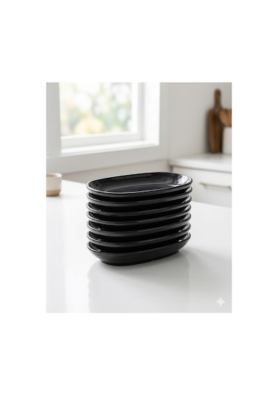 6 Adet 19x11 Cm Siyah Melamin Kayık Sunum Tabağı Seti - Kahvaltılık & Mezelik Oval Tabak Beyaz