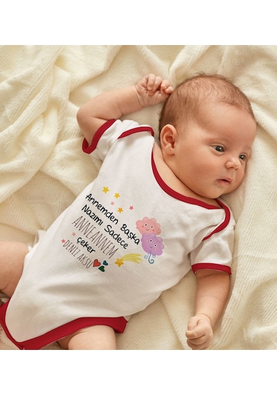 Bk Gift Bk Kids Kişiye Özel Anneannem Tasarımlı Kırmızı Bebek Body Zıbın-1 6 - 9 Ay