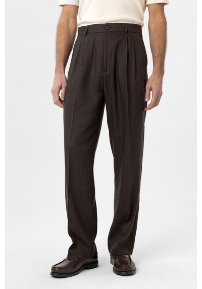 Antioch Keten Karışımlı Erkek Baggy Pantolon Kahve