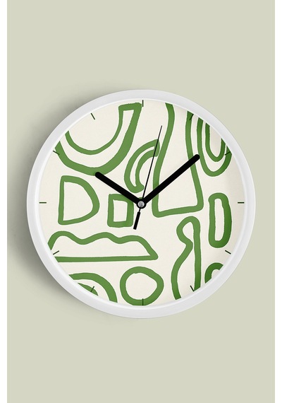 Soyut - Bohem - Geometrik Temalı Modern Duvar Saati - 35cm - Önü Camlı Beyaz Kasa - Sessiz Mekanizma Beyaz