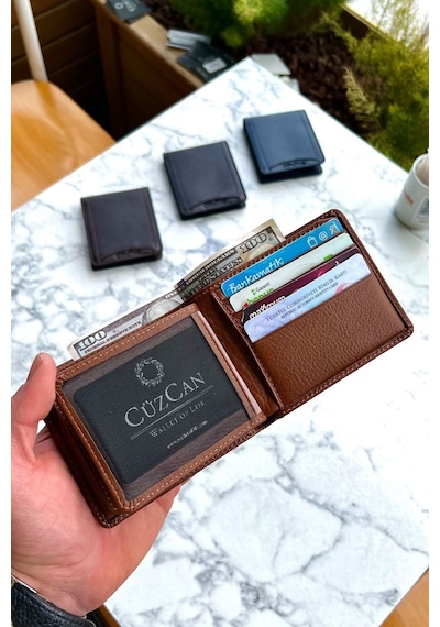 Taba Kelebek Model Gerçek Deri Erkek Isme Özel Baskılı Cüzdan Taba