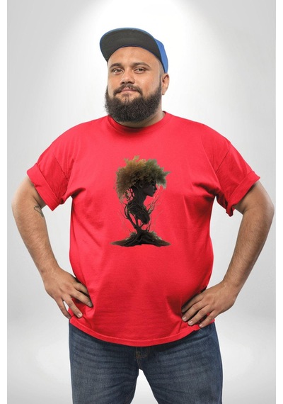 Angemiel Çiçek Kırmızı Kız Moda Doğa Kök Salımı Kırmızı Büyük Beden Erkek Kadın Unisex Basic Ön Baskılı Tişört Kırmızı