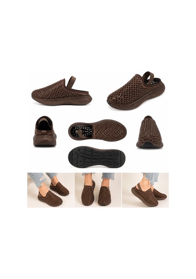 N Napa Shoe Np.9557.kahve Taşlı Sandalet Napa Shoe Kadın Kahverengi Taşlı Sabo Terlik Konfor Taban Günlük Şık Terlik