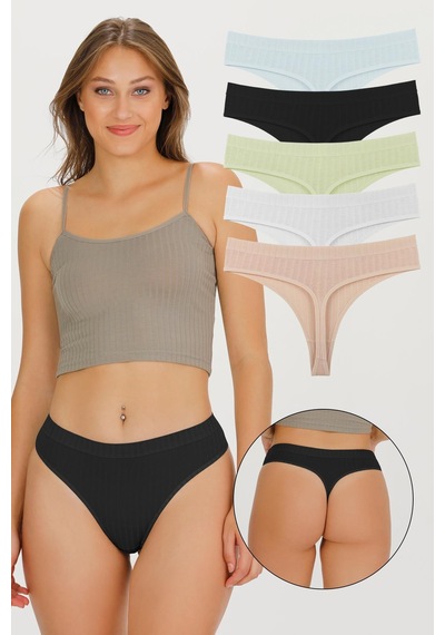 Sensu Kadın Fitilli Soft Renkler 5'li Slip Külot Set - Kts4015 Model-2 Model2