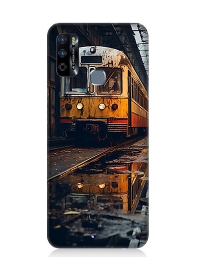 İnfinix Hot 9 Uyumlu Eski Sarı Tren Desenli Silikon Kılıf