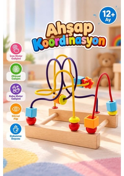 Montessori Eğitici Ahşap Boncuk Dizme Ve Tel Labirent Koordinasyon Geliştirici Eğitici Oyuncak