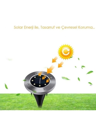 Solar Güneş Enerjili 8 Ledli Kazıklı Çim Zemin Bahçe Aydınlatma 3 W Gün Işığı 1 Adet Sarı