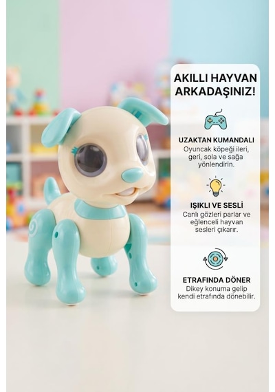 Eğitici Sesli Ve Işıklı 6 Fonksiyonlu Uzaktan Kumandalı 21 Cm Eğitici Akıllı Oyuncak Robot Köpek