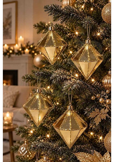 Yılbaşı Ağacı Süsü Gold Elmas 12 Cm 4lü Diğer