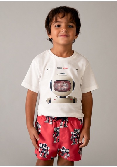 Mayoral Erkek Çocuk Robot T-shirt Krem - 03065