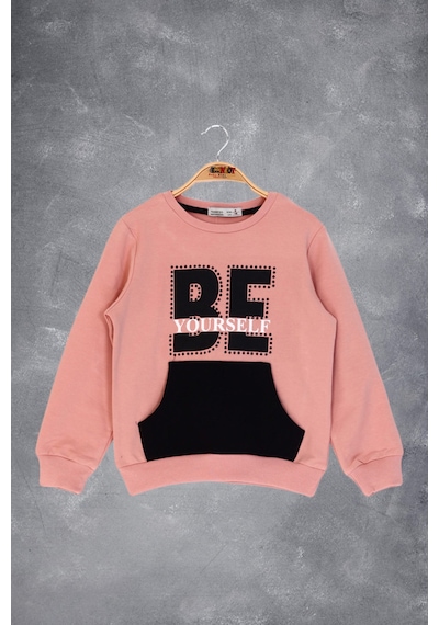 Toontoy Kız Çocuk Be Yourself Baskılı Sweatshirt Somon