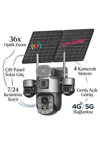 36x Optik Zoom 4 Kameralı Sim Kartlı Solar Kamera