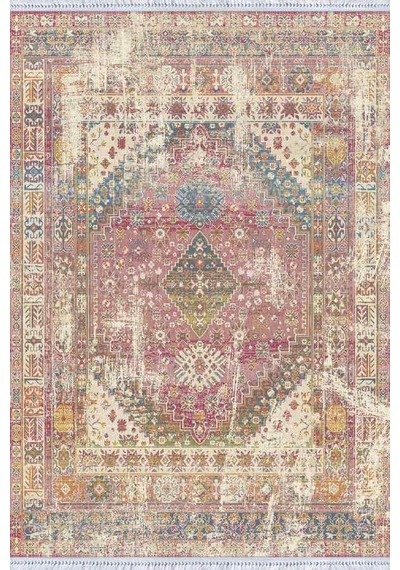 Pembe Klasik Göbekli Dokuma Pamuk Taban Kaymaz Kilim Klm108n11