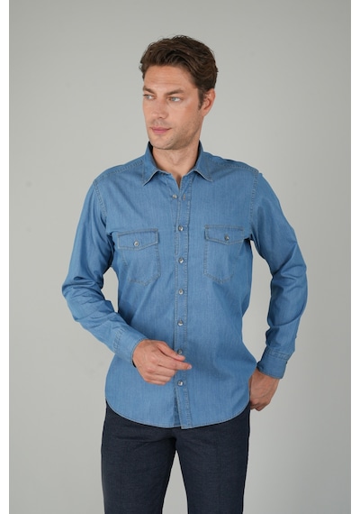 Bisse Erkek Uzun Kollu Spor Açık Renk Denim Gömlek Gmjean252171 D39 Lacivert