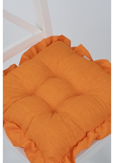 Fancy Fırfırlı Pofidik Turuncu Sandalye Minderi Bağcıklı 42x42cm Turuncu
